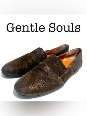 Gentle Souls Dark Brown Metallic Leather Slip-On Loafers Size 8.5